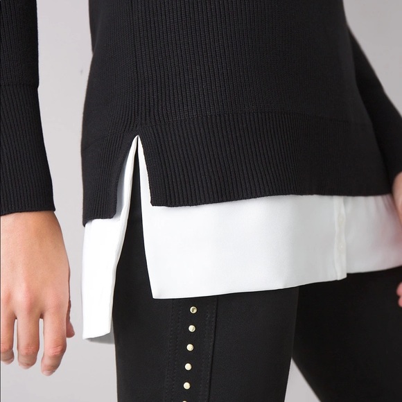 NWT White House Black Market Black Mixed Media V Neck Tunic Sweater NEW Sz XS - Picture 4 of 10